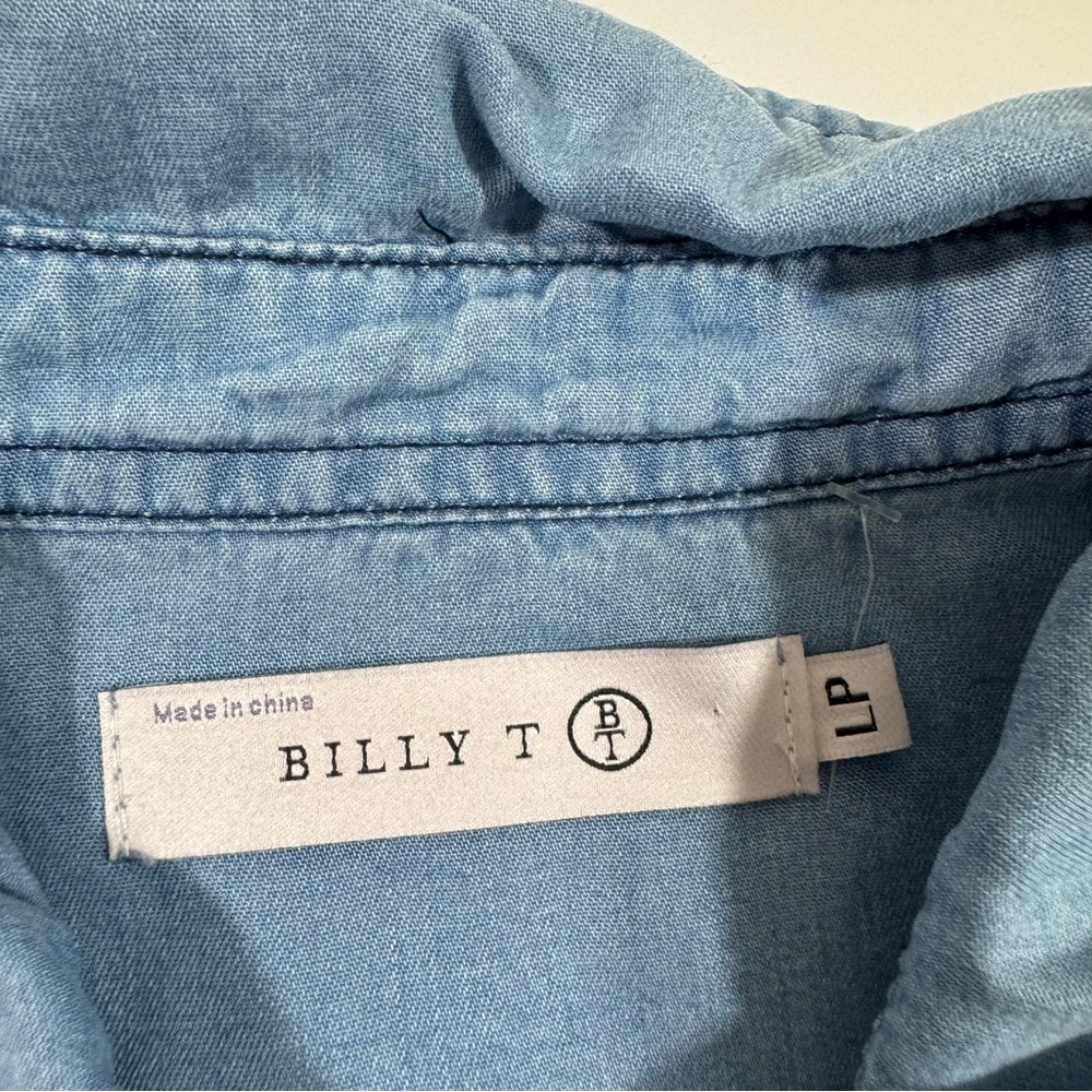 Billy T Long Sleeve Chambray Dress Roll Tab Sleeve Blue - Picture 5 of 7